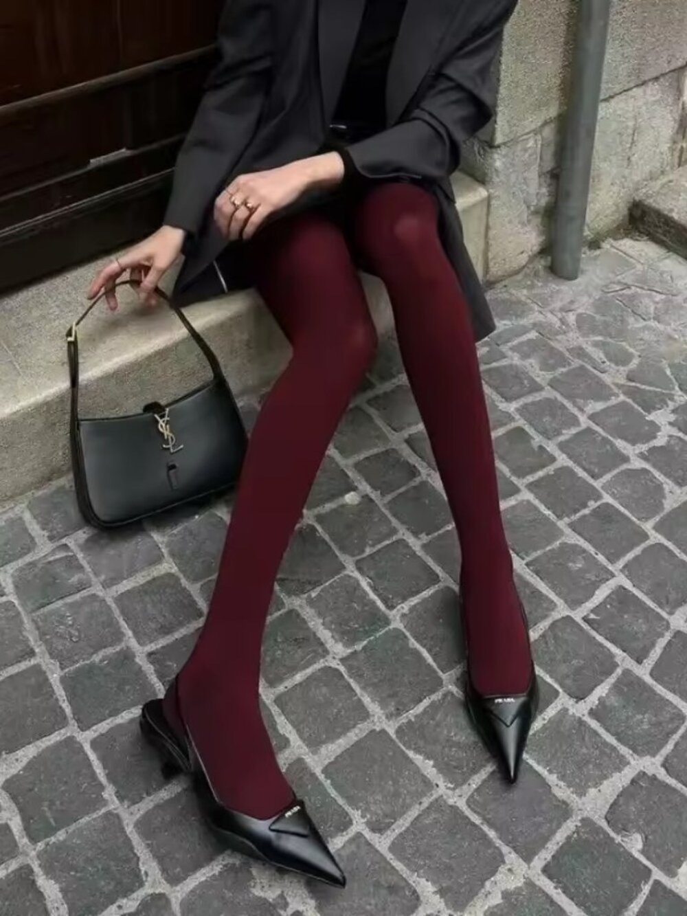 Women's Candy Color Opaque Velvet Slimming Burgundy Tights Pantyhose Stockings - Picture 3 of 4